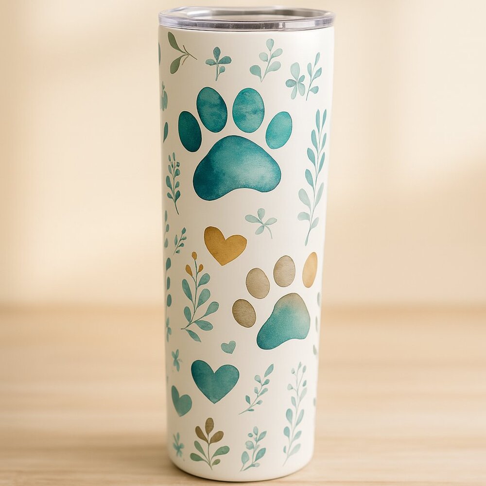 Pawprint Tumbler Sublimated by Scott Heil of The Crowing Hen – 20 oz